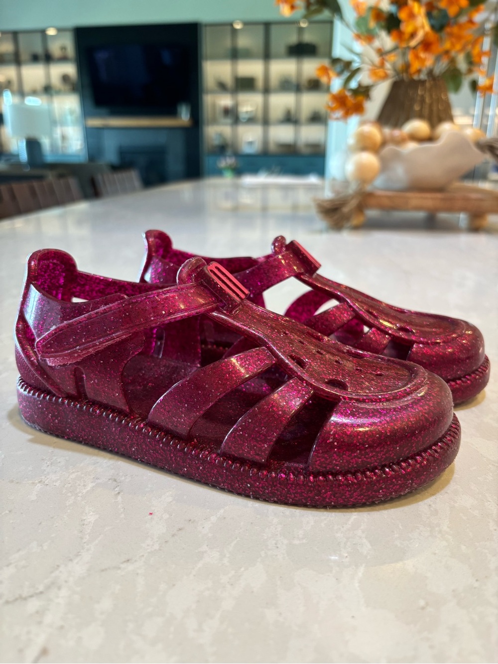 Mini Melissa Hip Daydream Fisherman Sandals Glitter Pink Jelly Velcro Sz 12